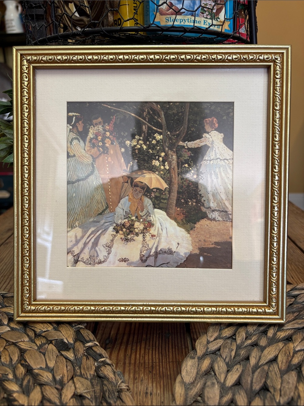 Pair of Gold Framed Vintage Style Romantic Monet Prints size 9" X 9"